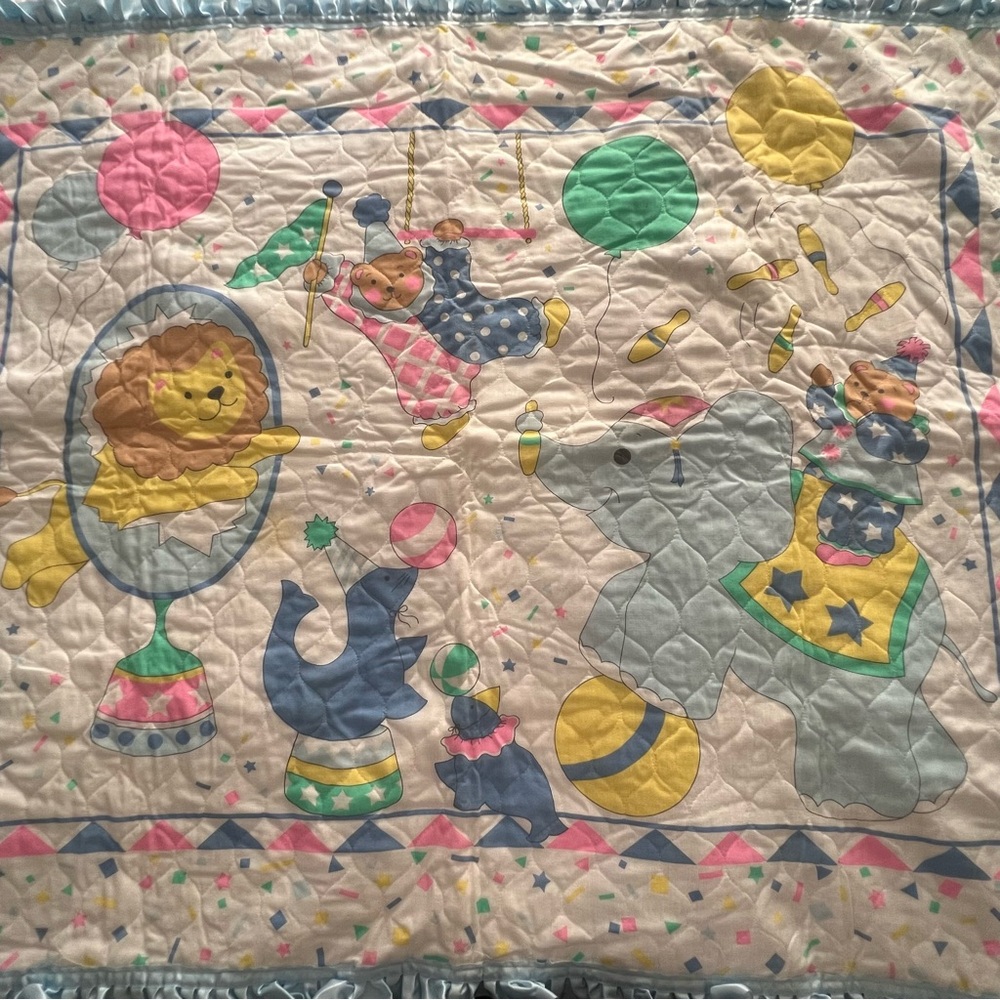 Vintage Handmade Baby Circus Quilt